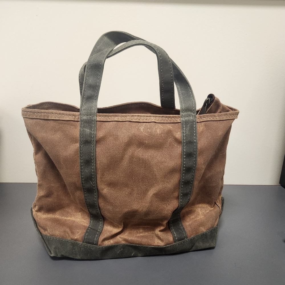 L.L. Bean Waxed Canvas Tote Vintage Brown And Green. Rare